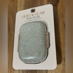 Glitz & Glam Travel Pill Box Pink Rhinestones Organizer NEW